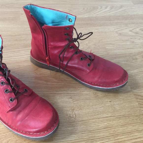 Vintage hand-crafted red+aqua leather desert boots - Picture 5 of 10